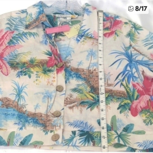 C&C California Short Sleeve Button Up Collared Tropical Cropped Shirt XS - Picture 6 of 12